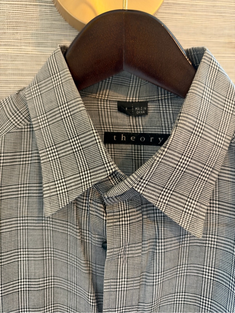 Theory Men’s Black & White Glen Plaid Dress Shirt